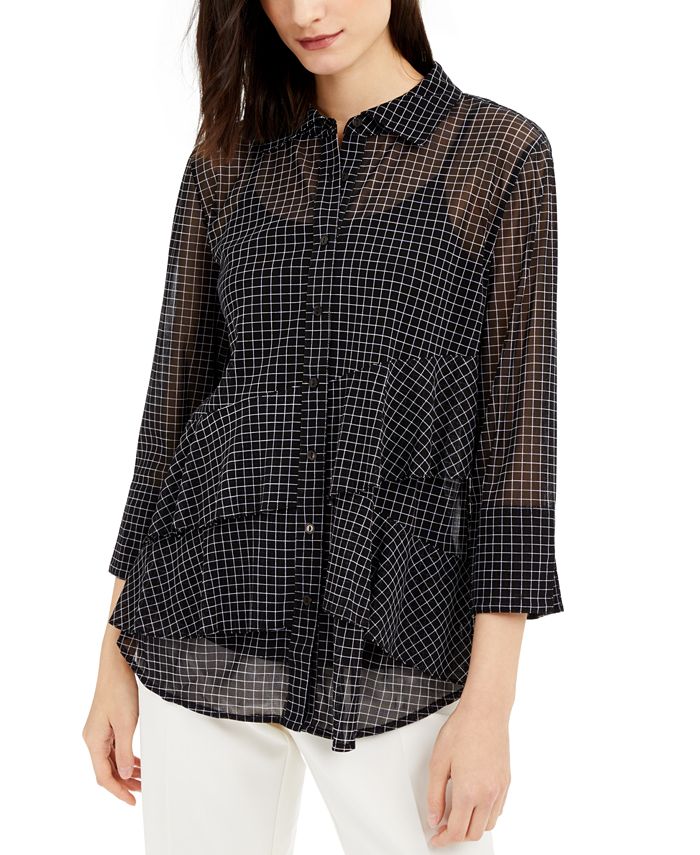 Alfani Women's Asymmetrical Tiered Mesh Top Black Size S