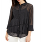 Alfani Women's Asymmetrical Tiered Mesh Top Black Size S