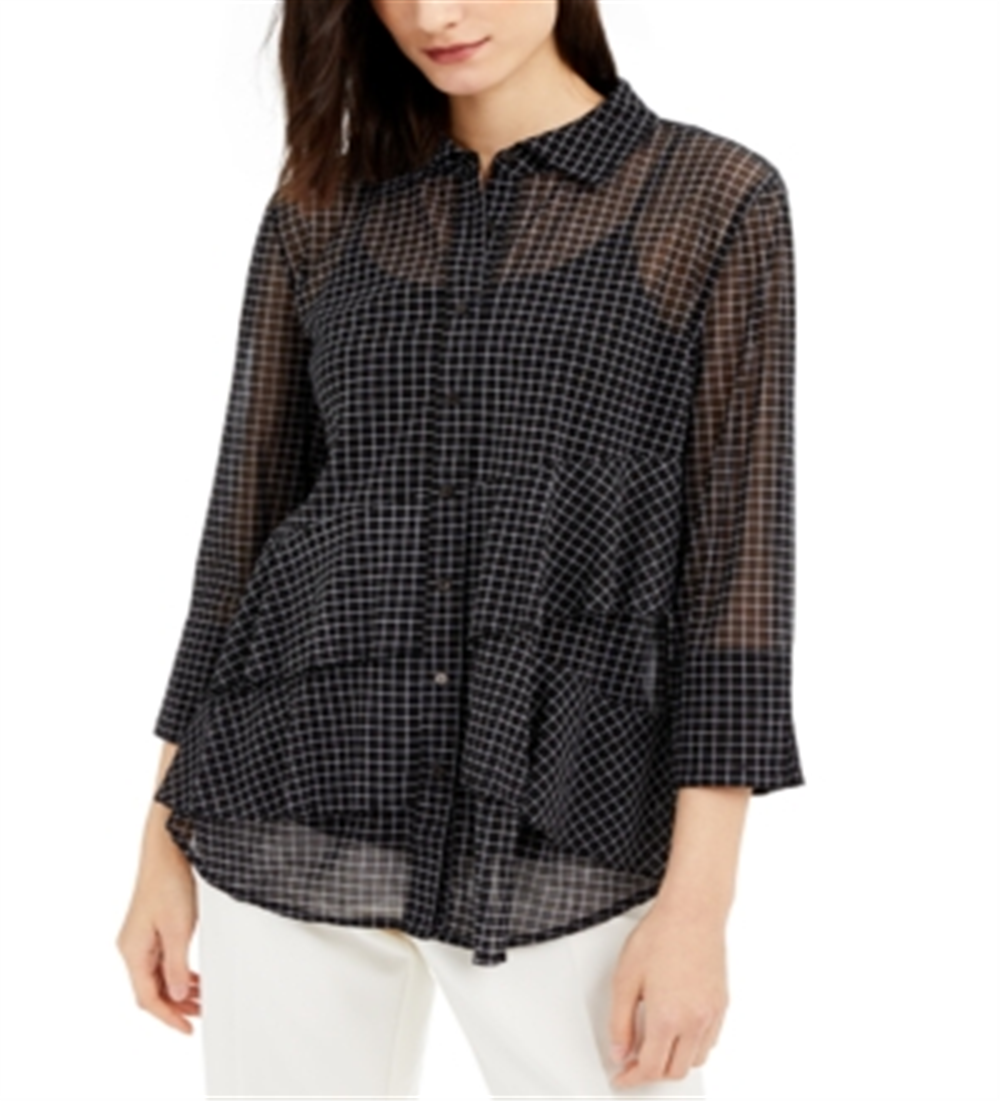 Alfani Women's Asymmetrical Tiered Mesh Top Black Size S