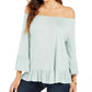 Style & Co Women's Off-The-Shoulder Bell-Sleeve Top Industrial Blue Size X-Large