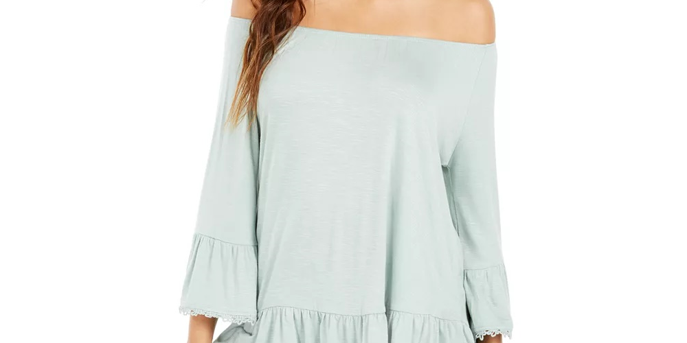 Style & Co Women's Off-The-Shoulder Bell-Sleeve Top Industrial Blue Size X-Large
