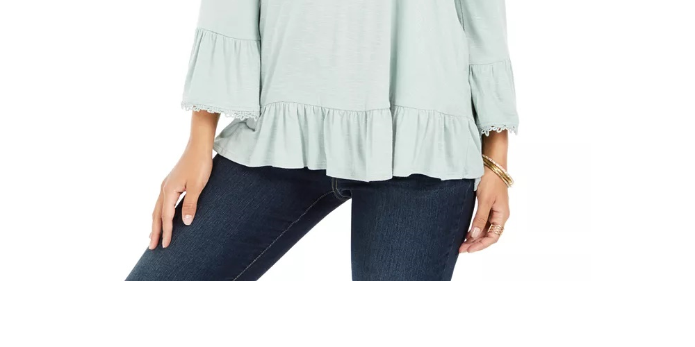 Style & Co Women's Off-The-Shoulder Bell-Sleeve Top Industrial Blue Size X-Large