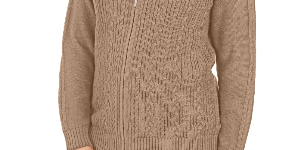 Karen Scott Women's Cable Knit Zip Front Sweater Brown Size Petite XL