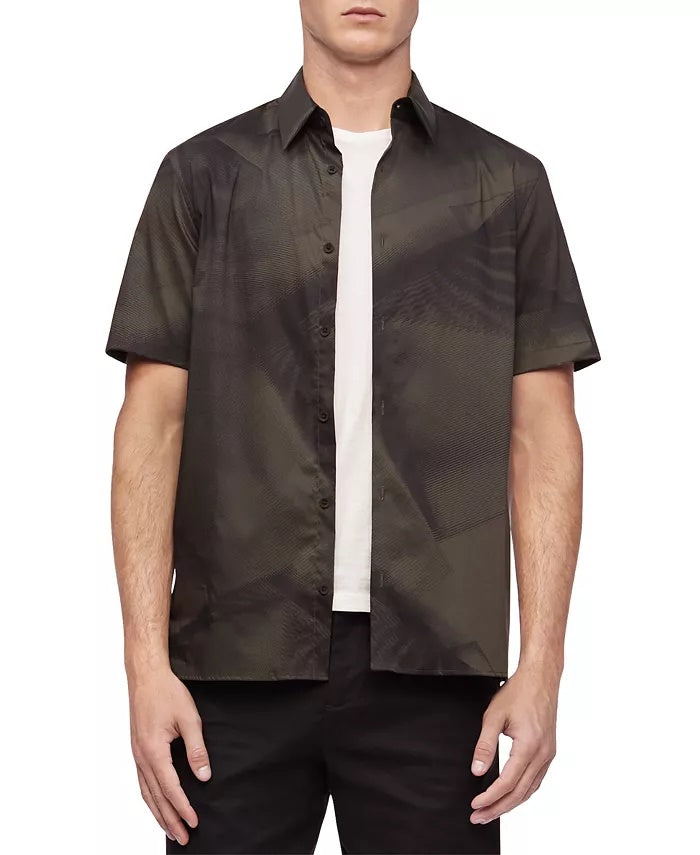 Calvin Klein Men's Collared Print Button-Down Shirt Red Size X-Large