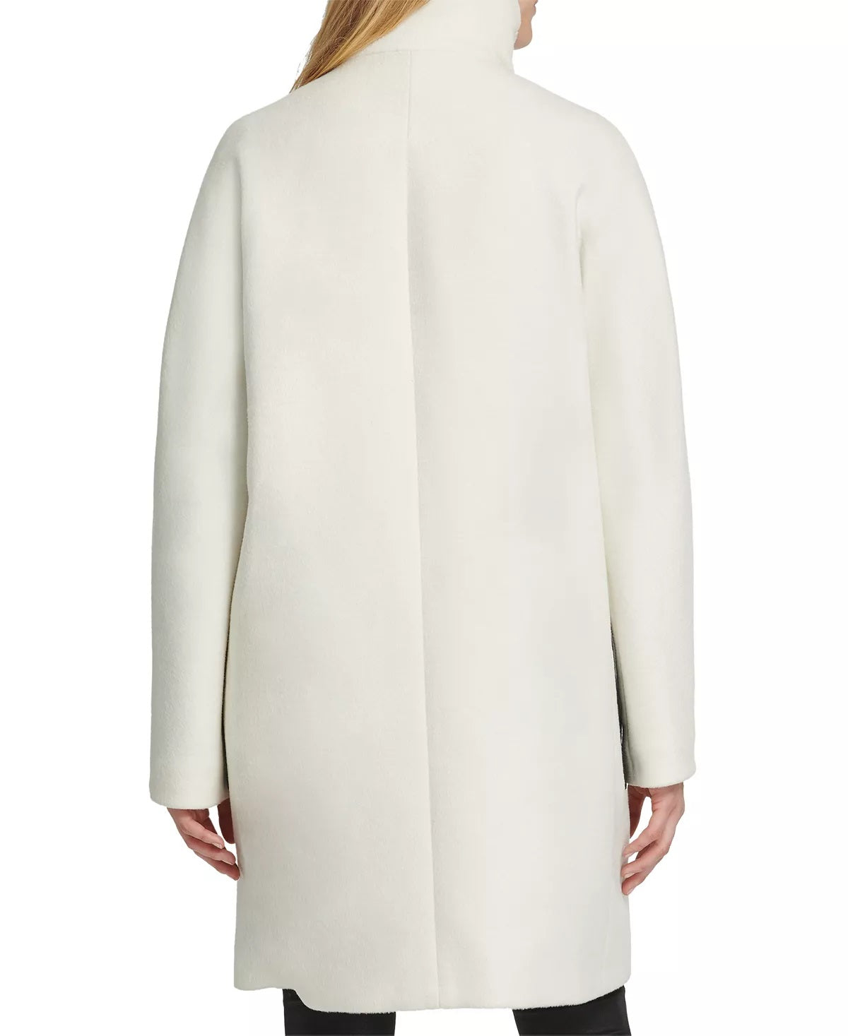 DKNY Women's Stand Collar Faux Leather Pocket Coat White Size X-Small