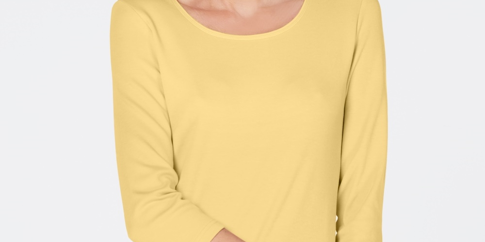 Karen Scott Women's Scoop-Neck Top Yellow Size Small