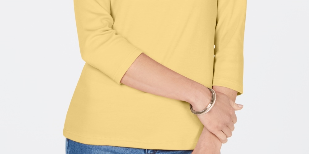 Karen Scott Women's Scoop-Neck Top Yellow Size Small