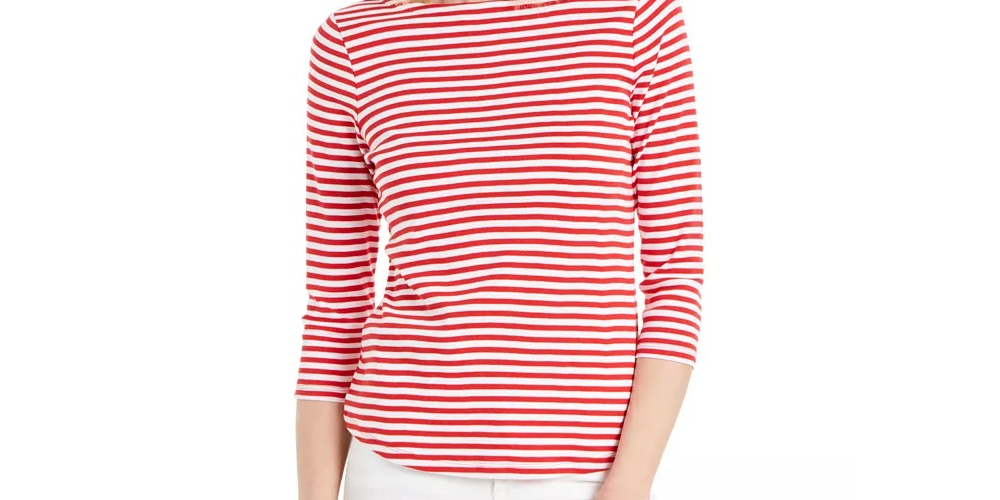Charter Club Women's Supima Cotton Striped Top Pink Size X-Large