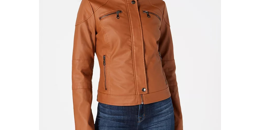 Maralyn & Me Juniors' Faux-Leather Moto Jacket Brown Size Large