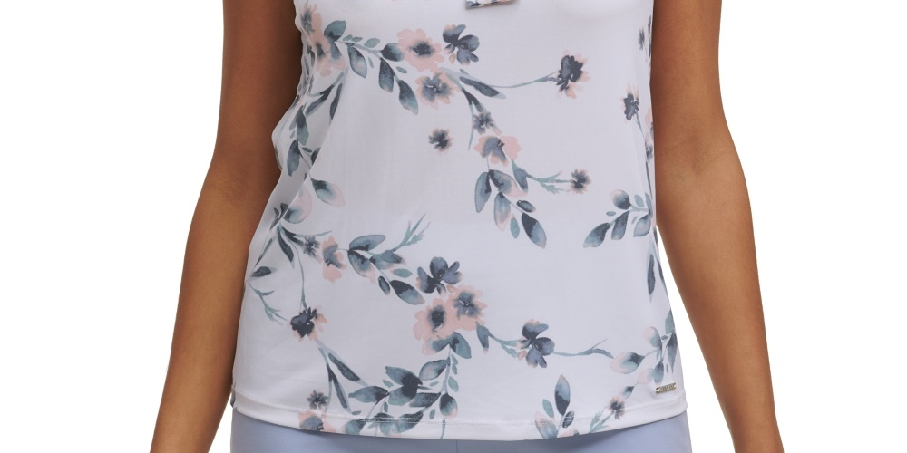 Calvin Klein Women's Printed Tie-Neck Top White Size X-Small