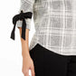 Charter Club Women's Petite Plaid Tie-Cuff Top Black Size Small