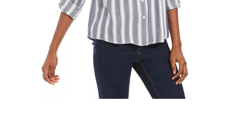 Style & Co Women's Striped Utility Shirt Grey Size X-Large