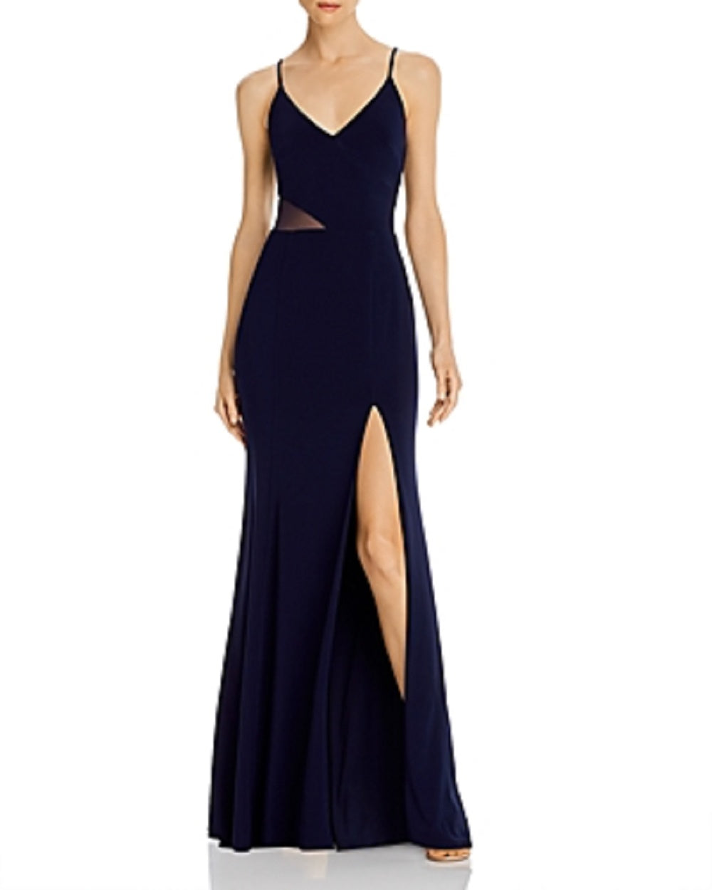 Aqua Women's V-Neck Side Illusion Gown Exclusive Blue Size 12