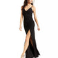 Emerald Sundae Junior's Ruched Side Slit Slim Gown Black Size Medium
