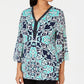 JM Collection Women's Embellished Neck Tunic Green /Blue  Size X-Small