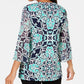 JM Collection Women's Embellished Neck Tunic Green /Blue  Size X-Small