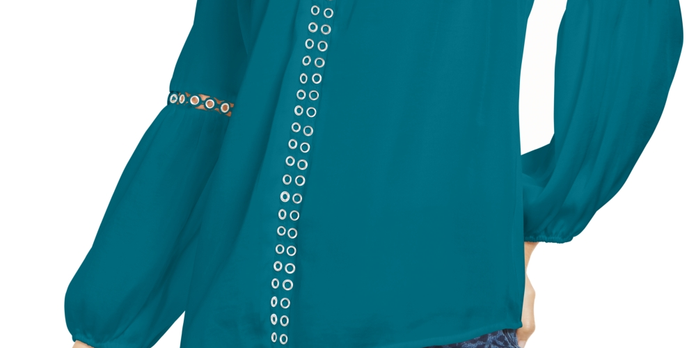 INC International Concepts Women's Grommet-Trim Peasant Blouse Green Size Large