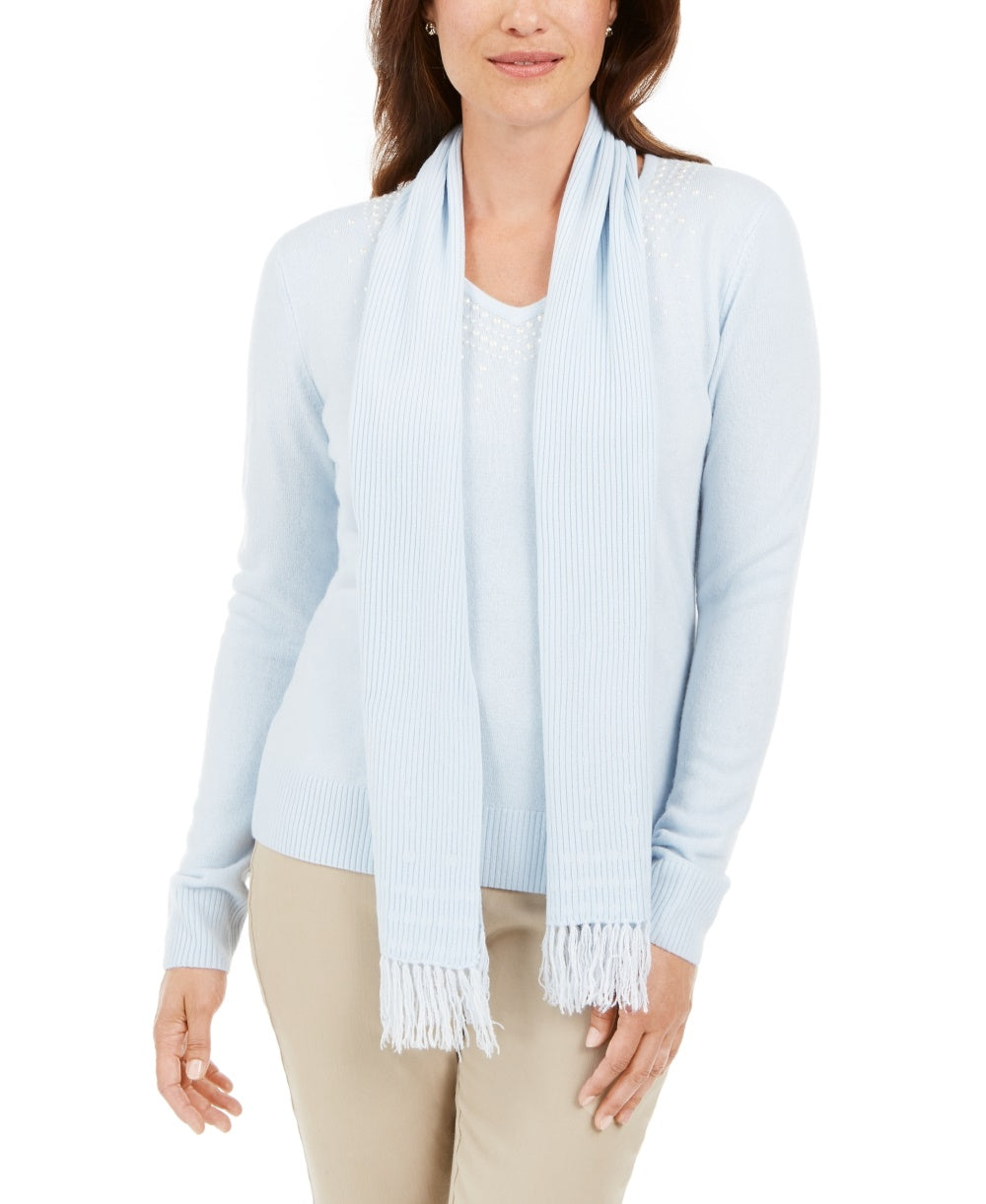 Karen Scott Women's Embellished Scarf Sweater Blue  Size X-Large