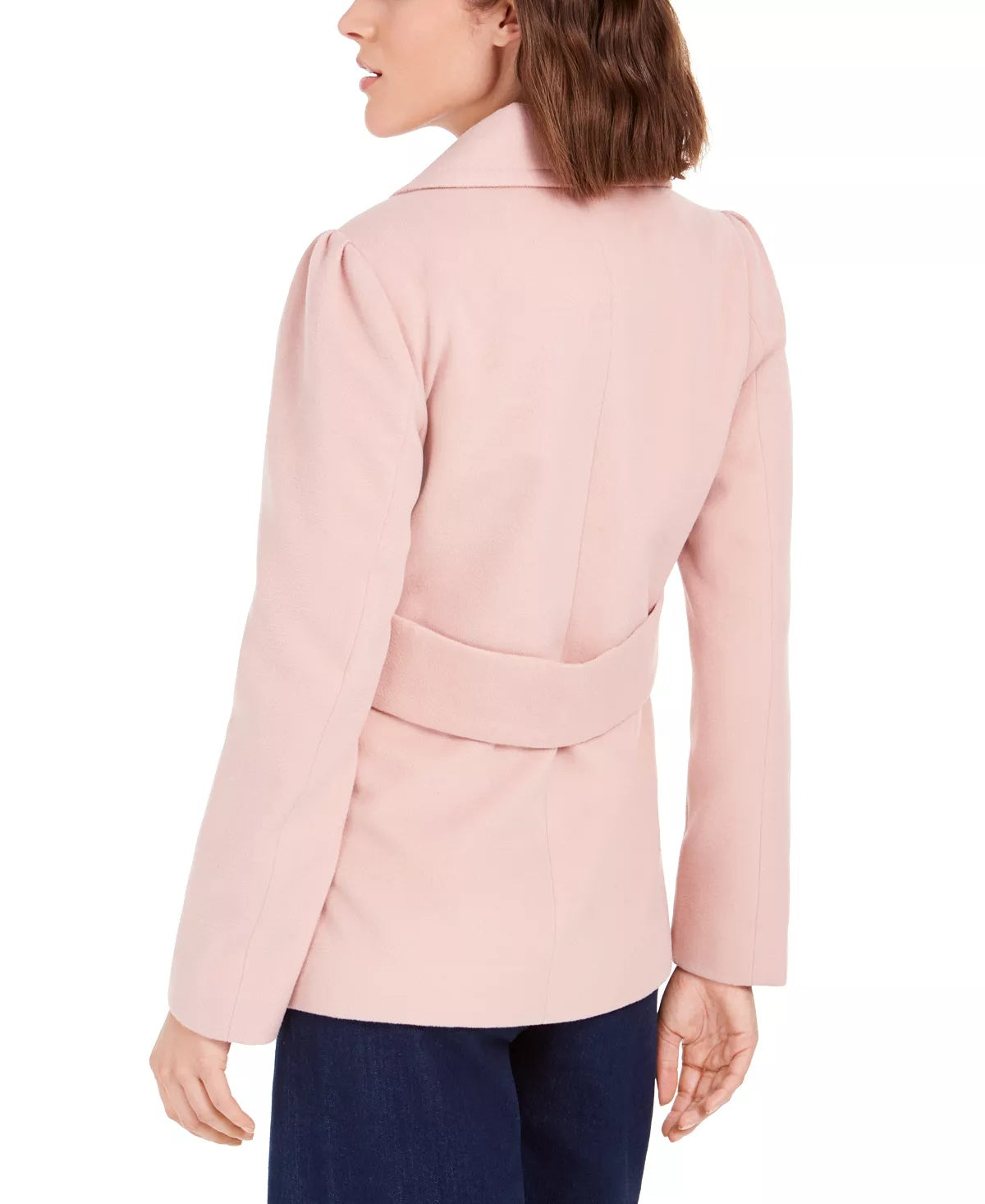 Maison Jules Women's Double-Breasted Notched Collar Pea Coat Pink Size Medium