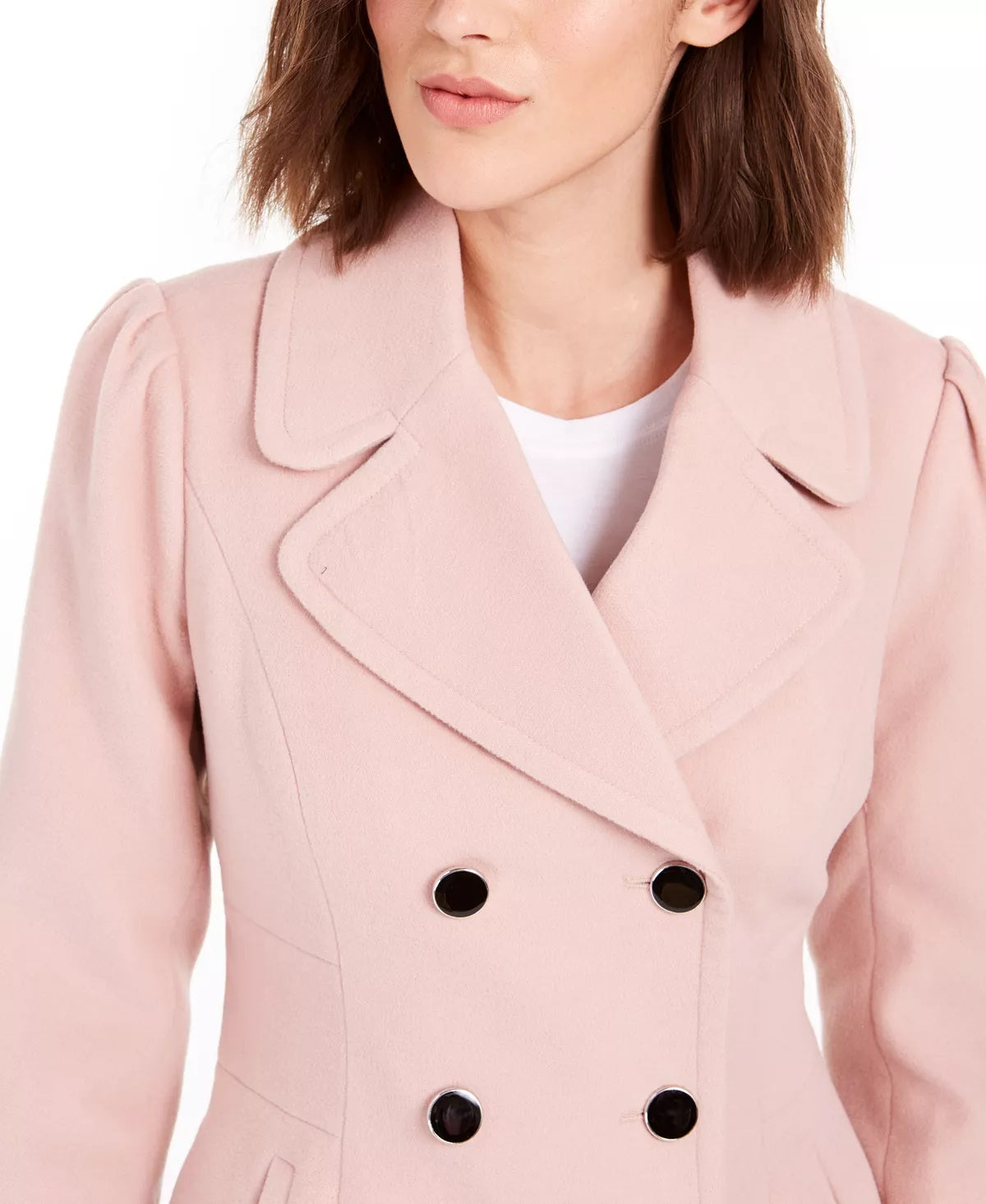 Maison Jules Women's Double-Breasted Notched Collar Pea Coat Pink Size Medium