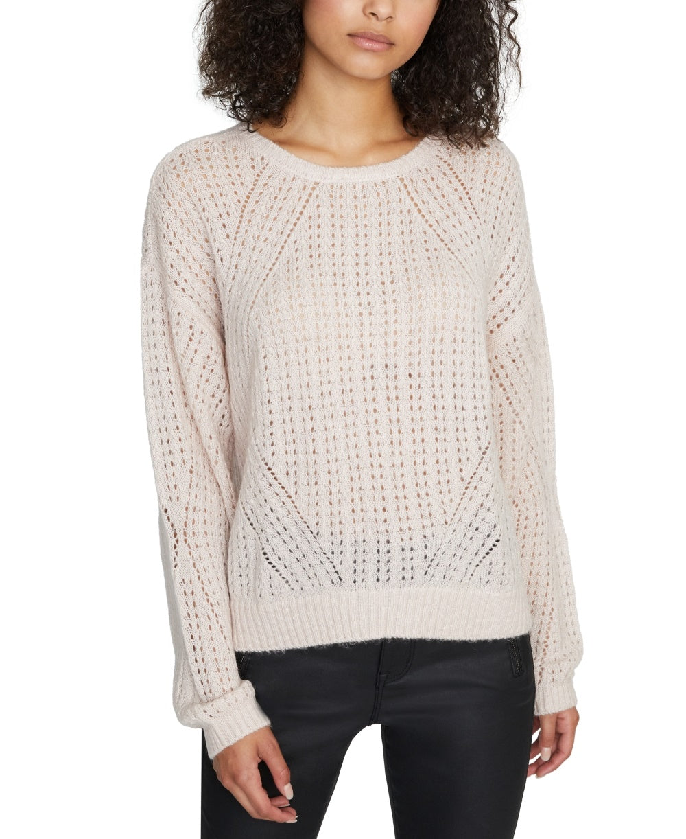 Sanctuary Women's Open Stitch Ribbed Trim Pullover Sweater Pink Size Medium