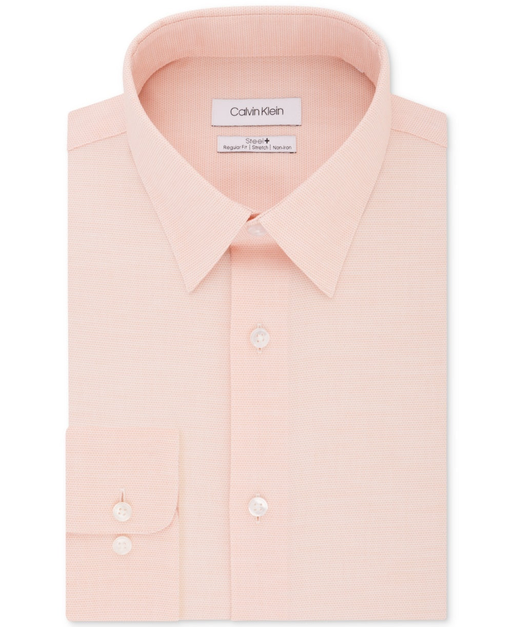 Calvin Klein Men's Steel Classic Regular Non Iron Stretch Performance Dress Shirt Orange Size 18X34X35