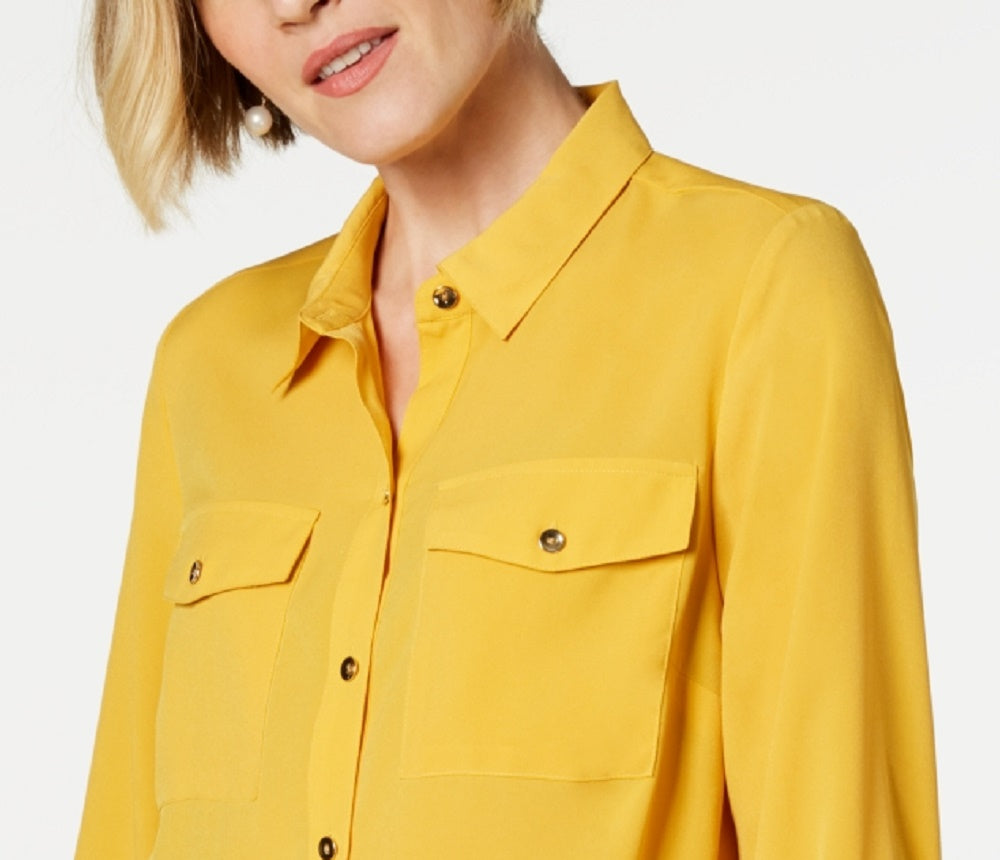 चार्टर क्लब वीमेंस टू-पॉकेट शर्ट गोल्ड साइज़ स्मॉल