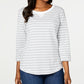 Karen Scott Women's Striped 3/4 Sleeve Sweatshirt  Gray Size PS