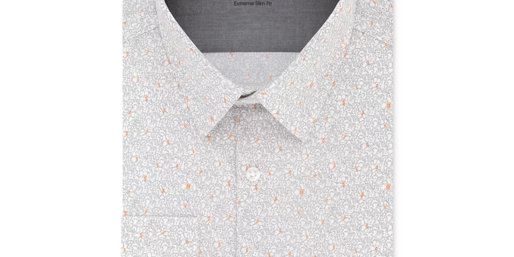 Calvin Klein Men's Extra-Slim Fit Temperature Regulating Stretch Print Dress Shirt Grey Size M 32/33