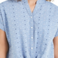 Charter Club Women's Cotton Embroidered Tie Front Shirt Blue Size -S