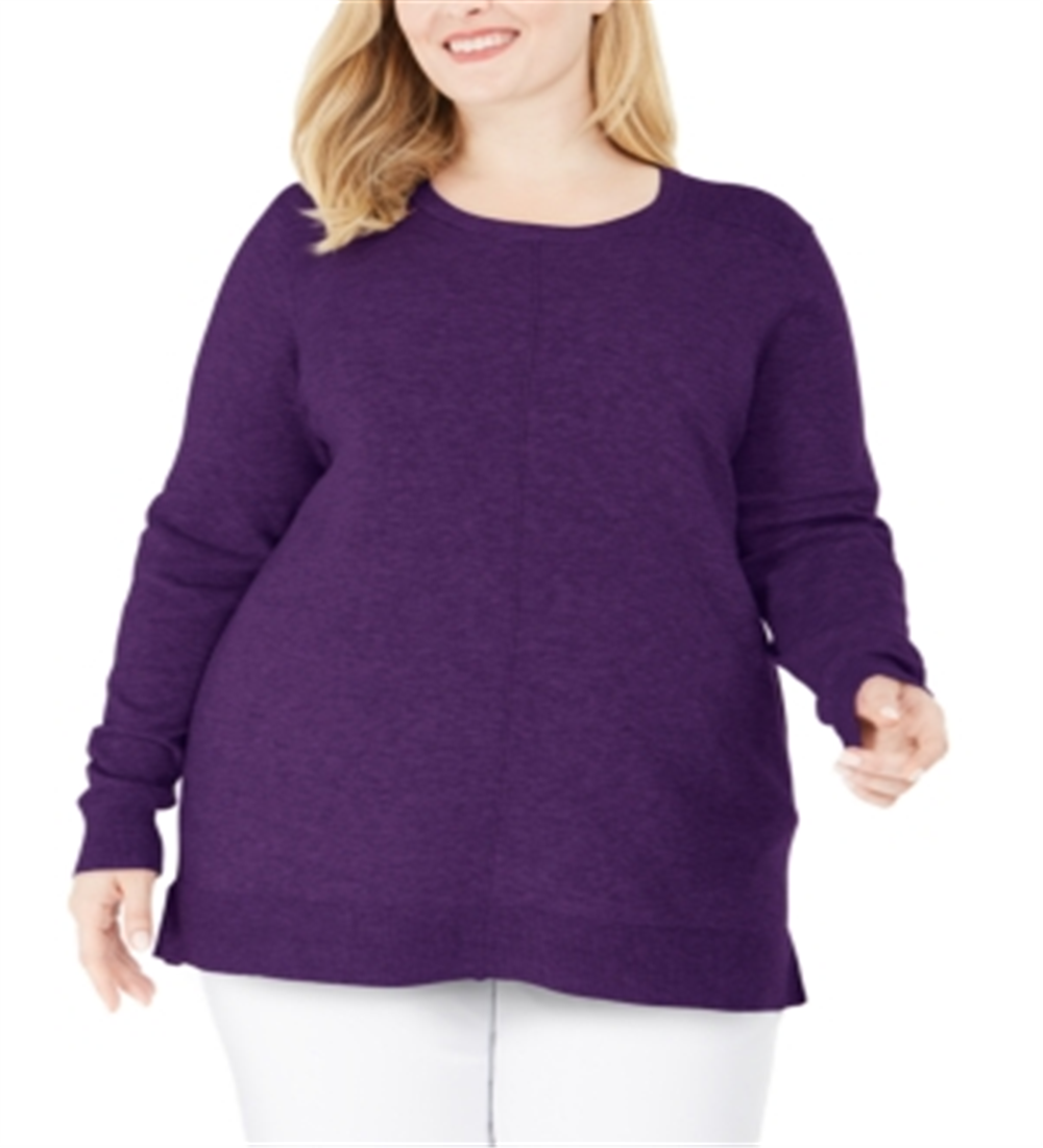 Karen Scott Women's Scoop Neck Ribbed Trim Pullover Sweater Purple Size 0X