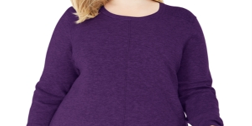 Karen Scott Women's Scoop Neck Ribbed Trim Pullover Sweater Purple Size 0X
