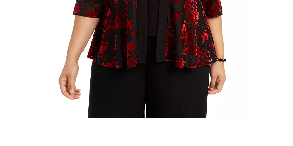 Alex Evenings Women's Embellished Jacket Floral Sleeveless Scoop Neck Evening Top Red Size 2X