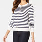 Charter Club Women's Petite Striped Toggle-Closure Cardigan White Size Petite L