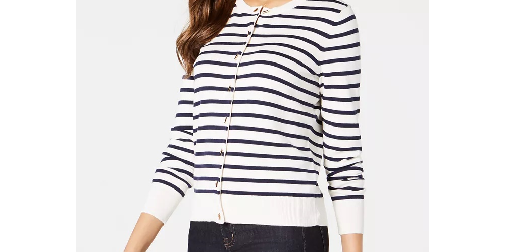 Charter Club Women's Petite Striped Toggle-Closure Cardigan White Size Petite L