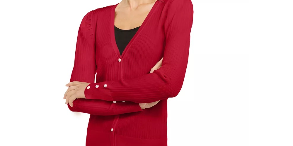 INC International Concepts Women's Petite Puff-Sleeve Cardigan Red Size PS