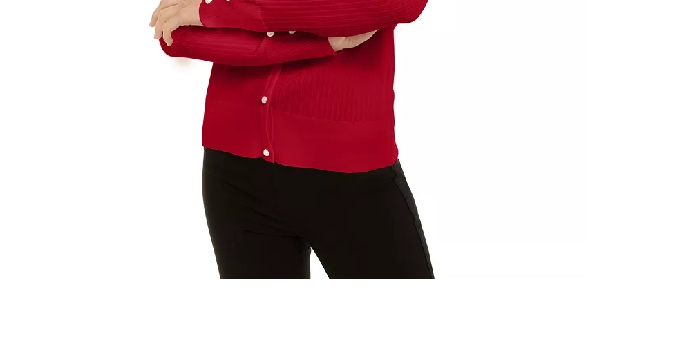 INC International Concepts Women's Petite Puff-Sleeve Cardigan Red Size PS