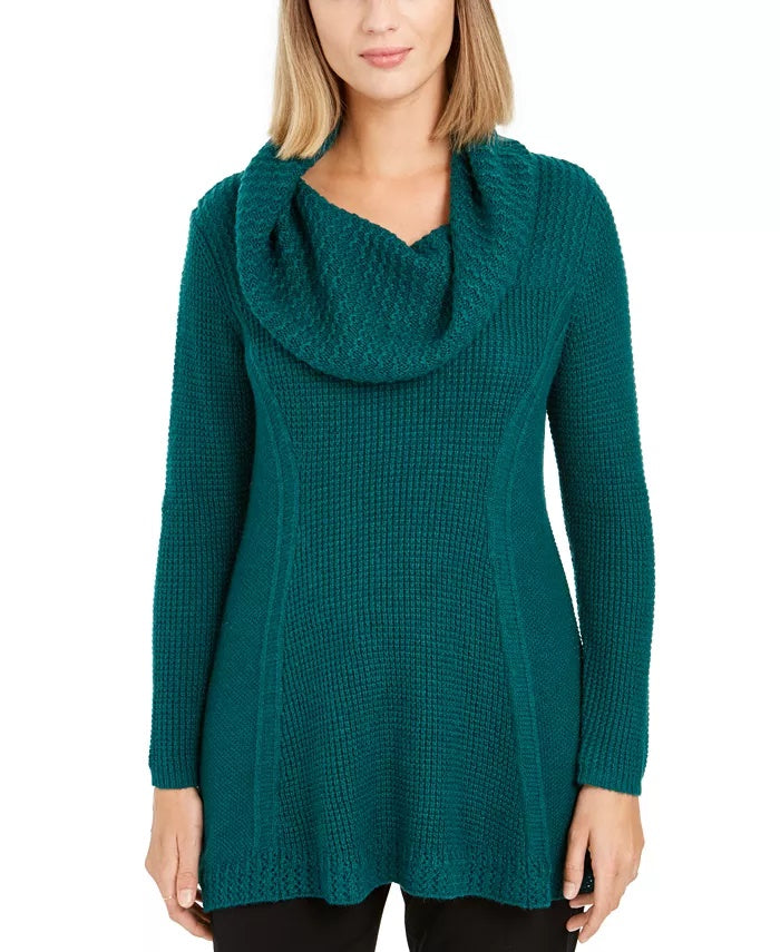 Style & Co Women's Petite Cowlneck Tunic Sweater Green Size PM