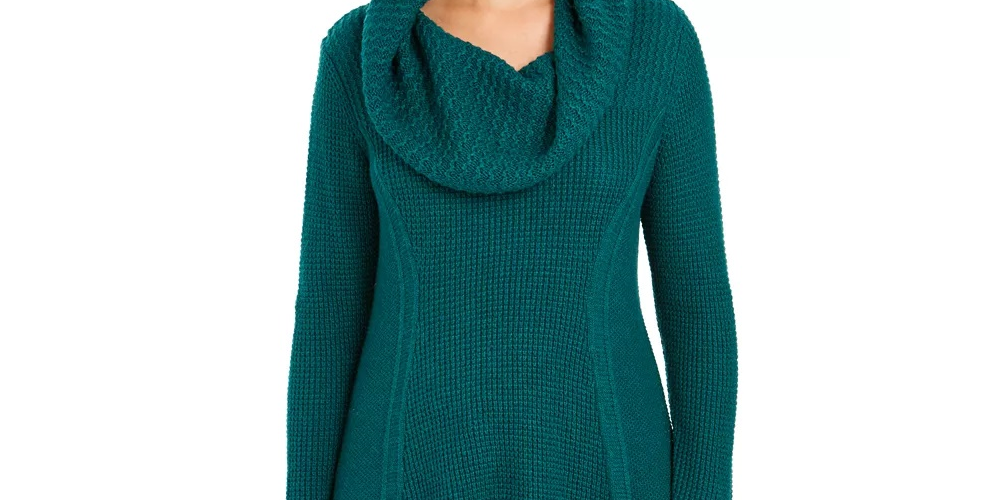 Style & Co Women's Petite Cowlneck Tunic Sweater Green Size PM
