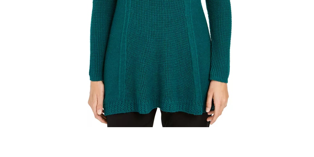 Style & Co Women's Petite Cowlneck Tunic Sweater Green Size PM