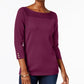 Karen Scott Women's Petite Cotton Button-Trim Sweater Purple Size Petite S