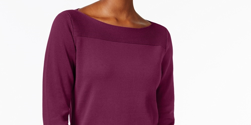 Karen Scott Women's Petite Cotton Button-Trim Sweater Purple Size Petite S