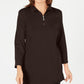 Karen Scott Women's Cotton Half-Zip Mock-Neck Top Brown Size X-Small
