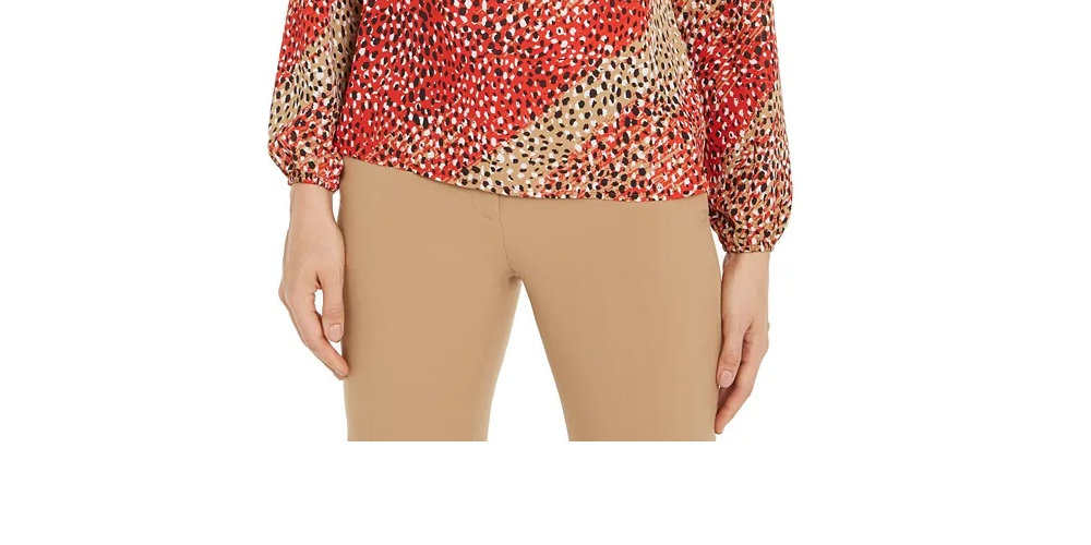 Bar III Women's Printed V-Neck Blouse Red Size X-Small