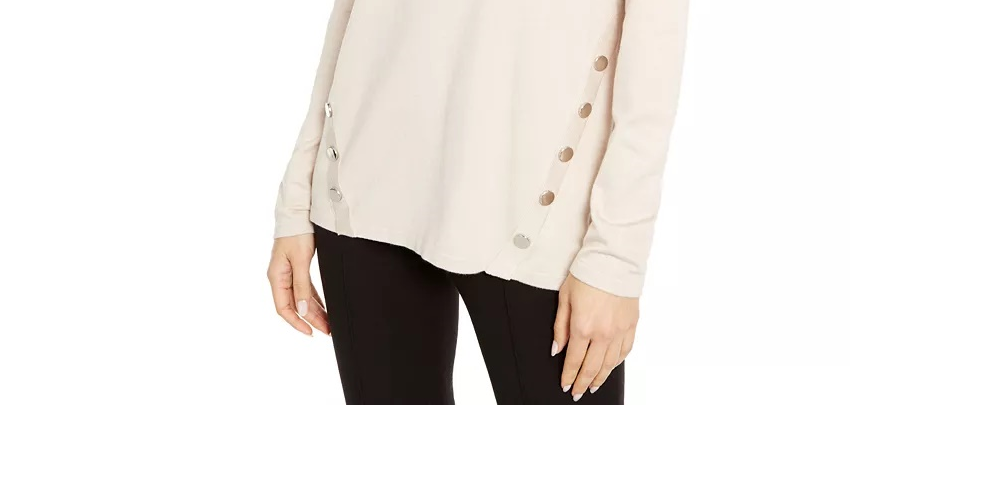 Alfani Women's Ribbed Embellished Pullover Sweater Beige Size Small