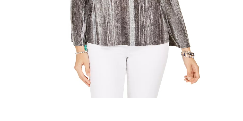 Style & Co Women's Striped Bell-Sleeve Top Black Size Large