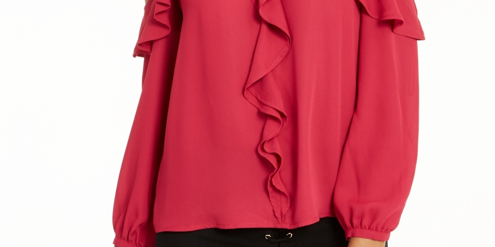 Thalia Sodi Women's Ruffle-Trim Cold-Shoulder Top Pink Size Large