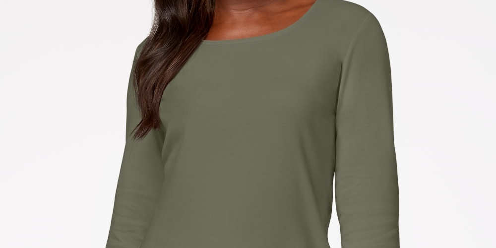 Karen Scott Women's Cotton Scoop-Neck Top Green Size X Small