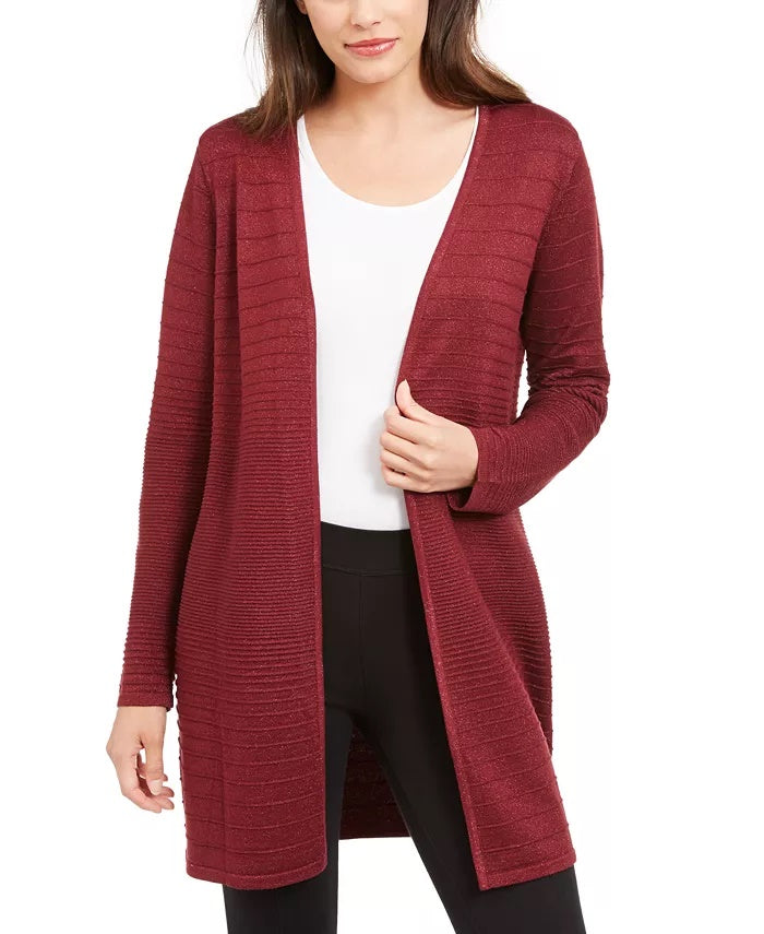Alfani Women's Metallic Open-Front Cardigan Red Size X-Small
