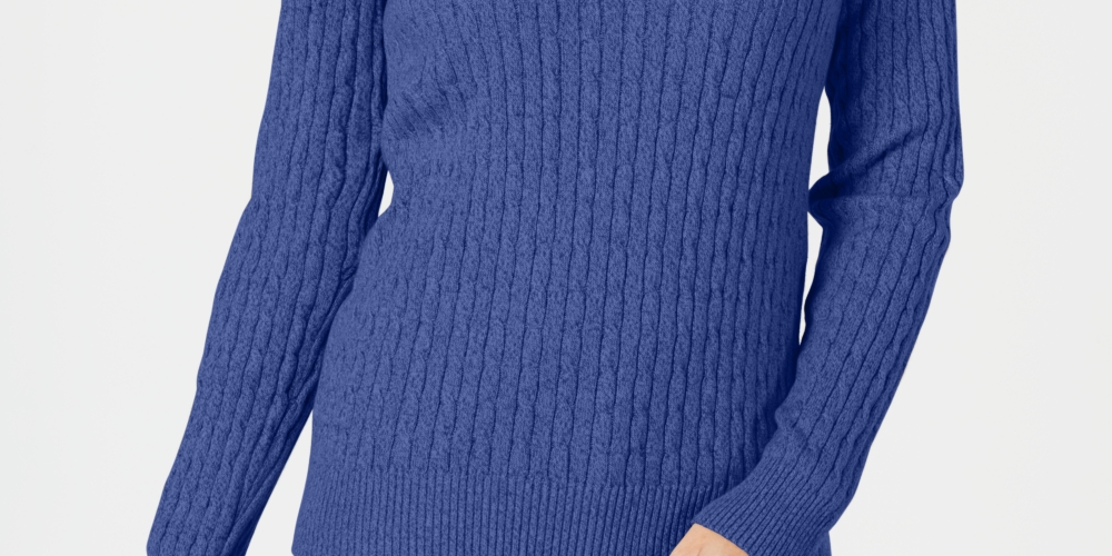 Karen Scott Women's Petite Cotton Cable-Knit Sweater Blue Size PXL